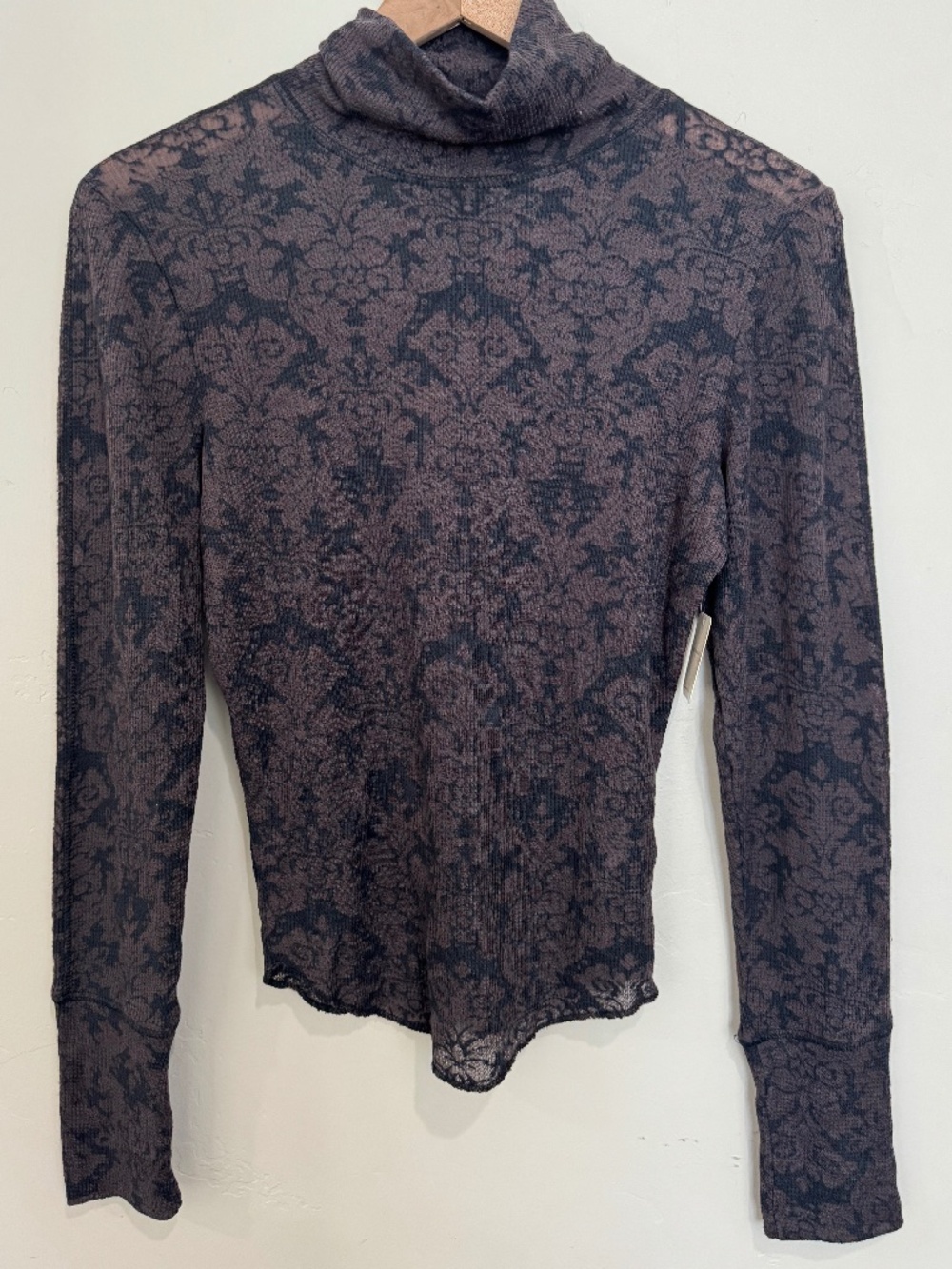 NWT Free People You & I Turtleneck Top Semi Sheer Long Sleeve Blouse Brown Black - Picture 4 of 7